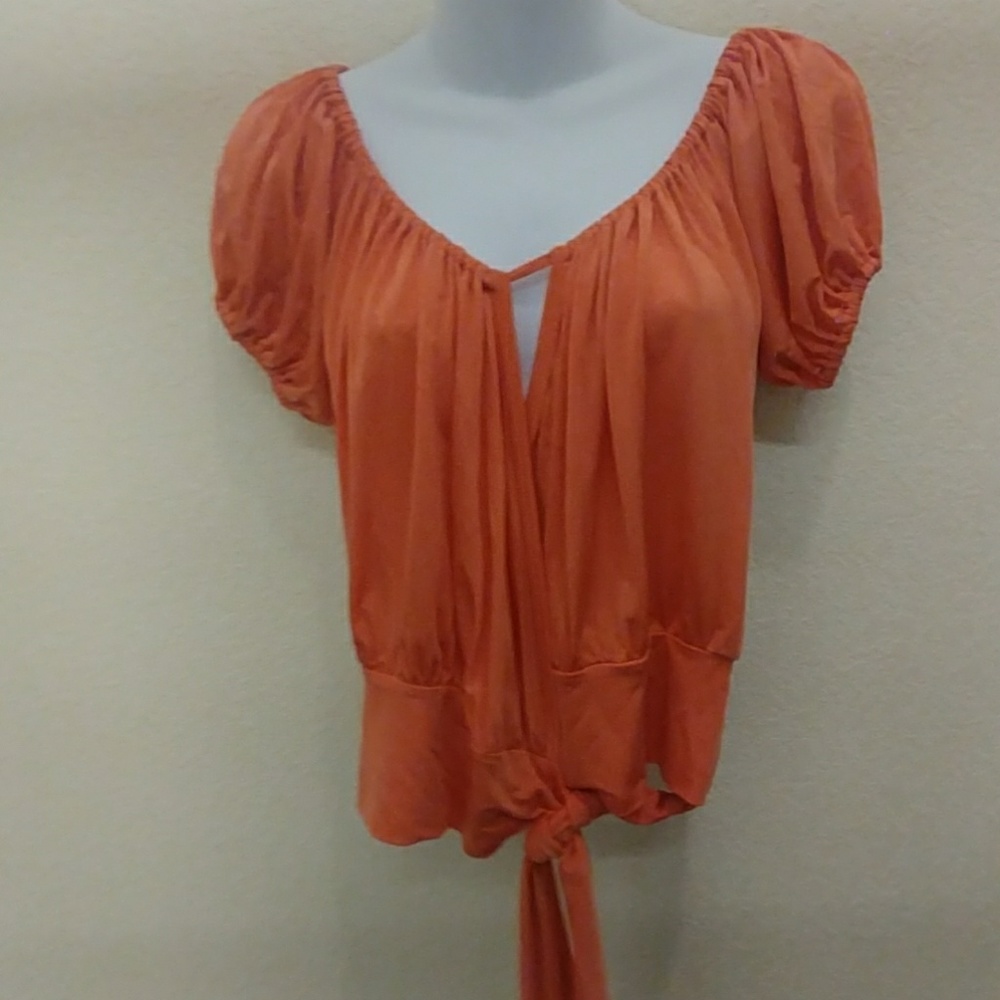 Bebe Sexy Orange Faux Wrap Top - Picture 2 of 8
